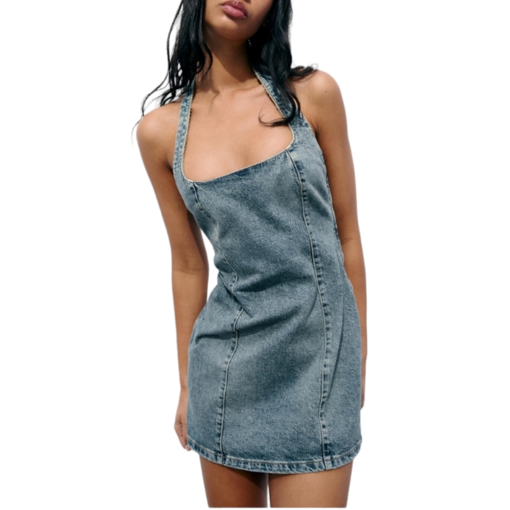 ZARA TRF halter neck denim dress Size small